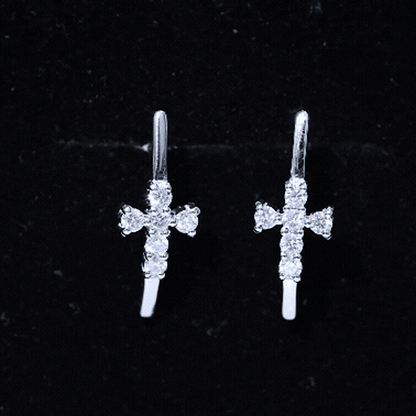 Certified Moissanite Cross Stud Earrings in 14K Gold Plated Silver