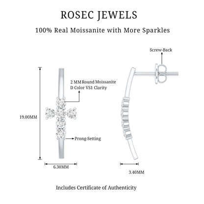 Certified Moissanite Cross Stud Earrings in 14K Gold Plated Silver