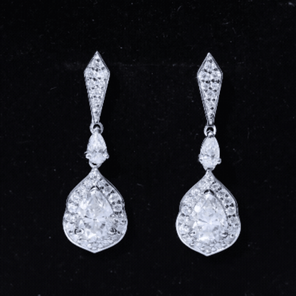 Moissanite Bridal Dangle Earrings in Silver
