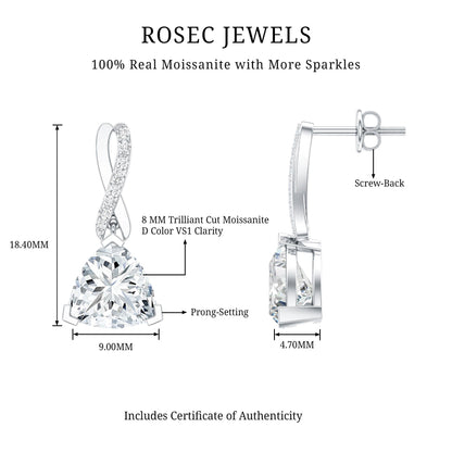 Certified 3 Carat Trilliant Cut Moissanite Infinity Drop Earrings