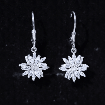 Sterling Silver Moissanite Drop Flower Earrings with Lever Back