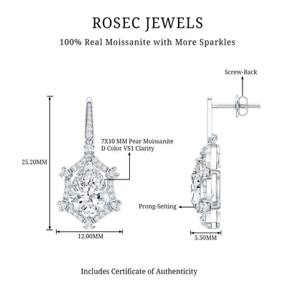 Vintage Inspired Moissanite Silver Drop Earrings for Wedding