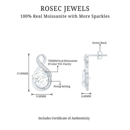 4 Carat Oval Cut Moissanite Infinity Stud Earrings in Silver