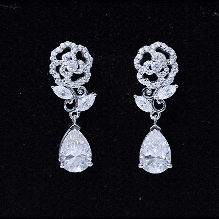4.5 Carat Pear Shaped Moissanite Rose Flower Dangle Earrings for Wedding