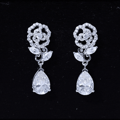 4.5 Carat Pear Shaped Moissanite Rose Flower Dangle Earrings for Wedding