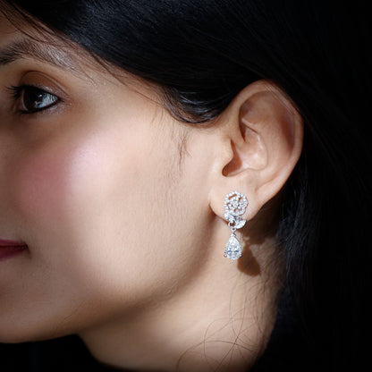 4.5 Carat Pear Shaped Moissanite Rose Flower Dangle Earrings for Wedding