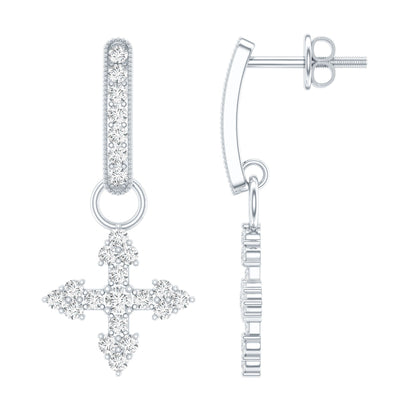 Certified Moissanite Cross Drop Earrings in Sterling Silver