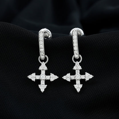 Certified Moissanite Cross Drop Earrings in Sterling Silver