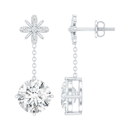 Floral Inspired 4.2 Carat Moissanite Dangling Earrings in Silver