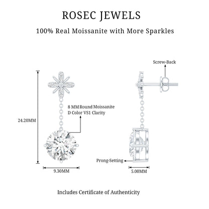 Floral Inspired 4.2 Carat Moissanite Dangling Earrings in Silver