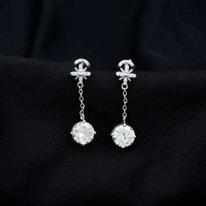 Floral Inspired 4.2 Carat Moissanite Dangling Earrings in Silver