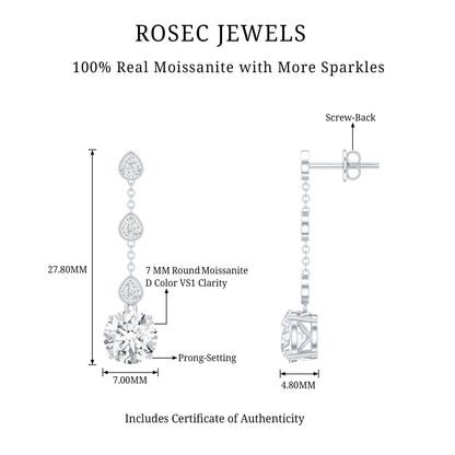Certified 2.7 Carat Moissanite Dangling Earrings in Silver