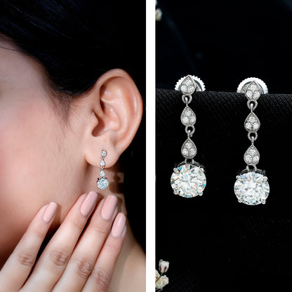Certified 2.7 Carat Moissanite Dangling Earrings in Silver