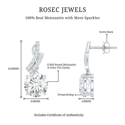 4.2 CT Certified Moissanite Designer Drop Earrings in Silver