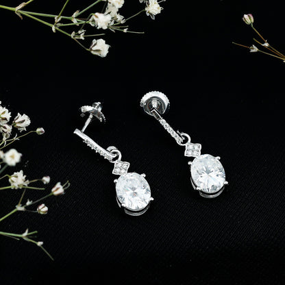 Certified Oval Shaped 4 Carat Moissanite Dangle Drop Earrings for Women