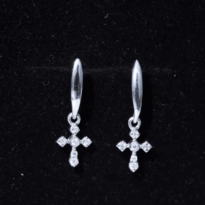 Minimalist Moissanite Cross Drop Earrings in Sterling Silver