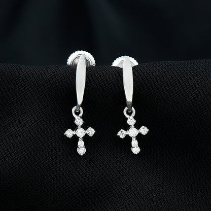 Minimalist Moissanite Cross Drop Earrings in Sterling Silver