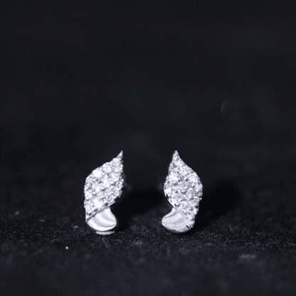 Contemporary Moissanite Leaf Stud Earrings in Silver