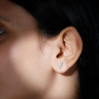 Contemporary Moissanite Leaf Stud Earrings in Silver