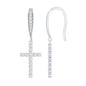 Certified Moissanite Cross Dangle Earrings in Sterling Silver
