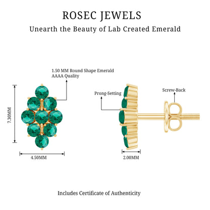 Lab Grown Emerald Stud Earrings in Yellow Gold Plated Silver