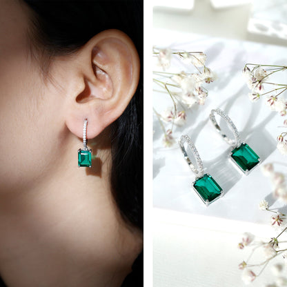 Certified 4.6 Carat Lab Created Emerald Hoop Drop Earrings in Silver