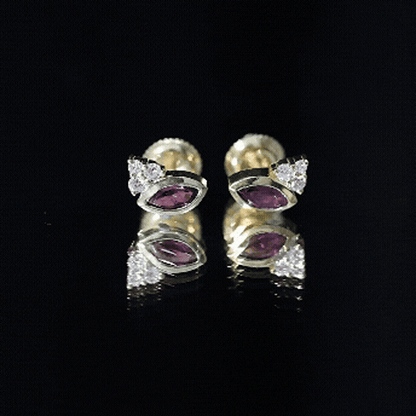 Bezel Set Rhodolite Garnet Stud Earrings with Diamonds