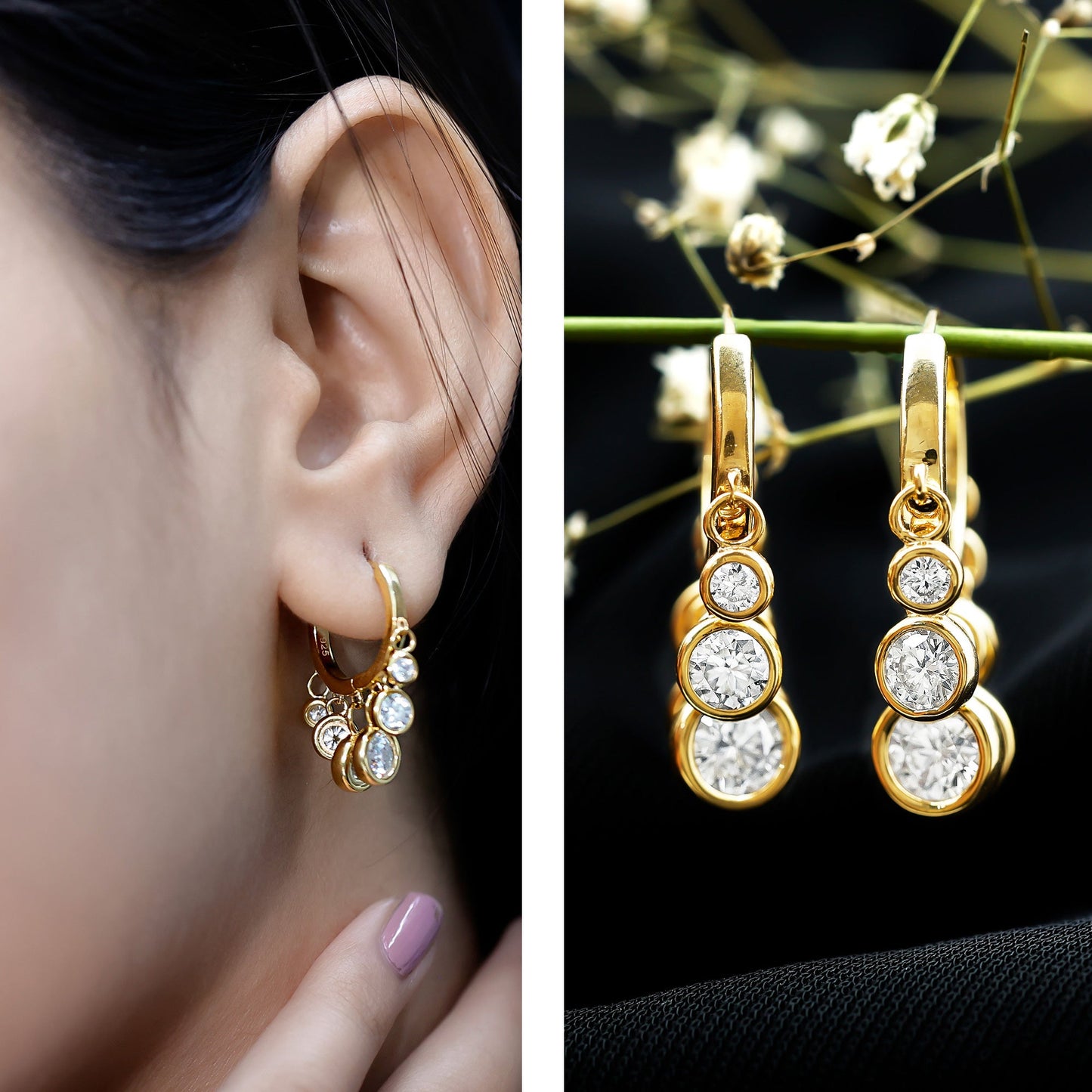 Certified Bezel Set Moissanite Hoop Dangle Earrings