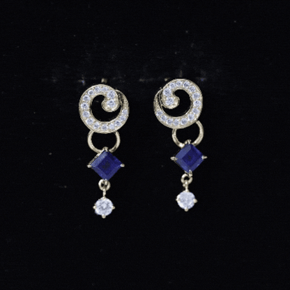 Lab Grown Blue Sapphire and Diamond Wedding Dangle Earrings