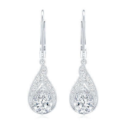 Certified Moissanite Teardrop Bridal Earrings with Leverback