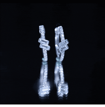 Natural Baguette Shape Sky Blue Topaz Diamond Hoop Earrings