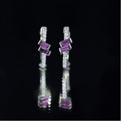 Rhodolite Garnet and Diamond Hoop Earrings in Gold Plated Silver