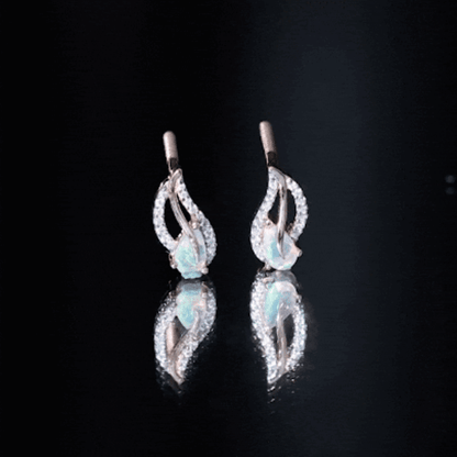 Sterling Silver Ethiopian Opal Leaf Earrings With Moissanite