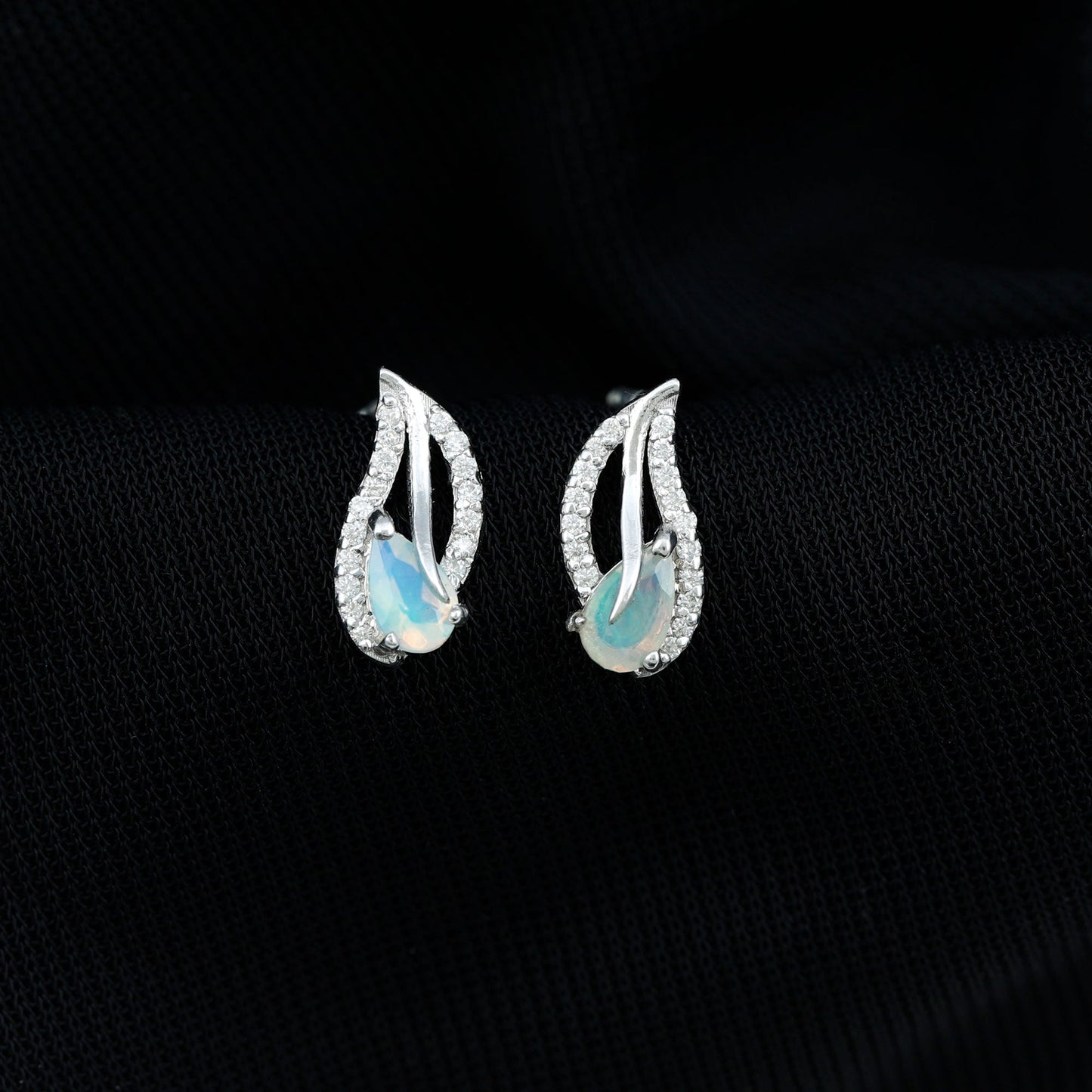 Sterling Silver Ethiopian Opal Leaf Earrings With Moissanite