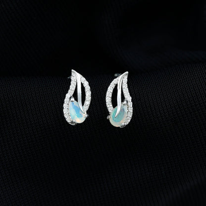 Sterling Silver Ethiopian Opal Leaf Earrings With Moissanite