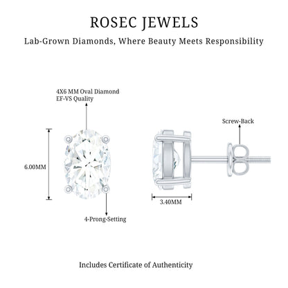 4X6 MM Oval Shaped Lab Grown Diamond Solitaire Stud Earrings