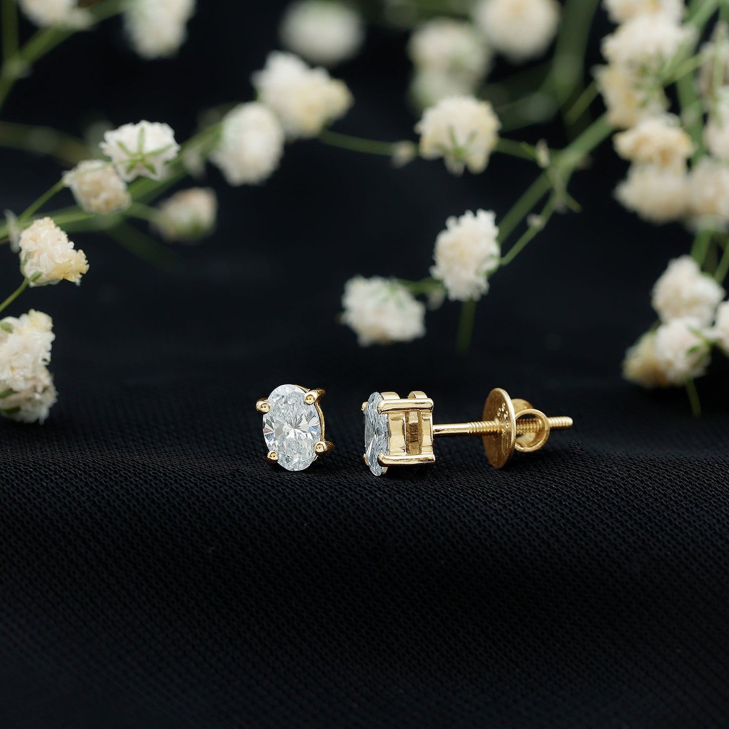 4X6 MM Oval Shaped Lab Grown Diamond Solitaire Stud Earrings