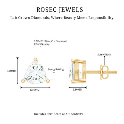 Trilliant Cut 5 MM Lab Grown Diamond Solitaire Stud Earrings