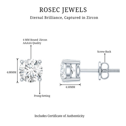 Certified Cubic Zirconia Half Carat Stud Earrings with Screw Back