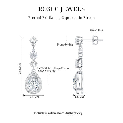 Certified 2 Carat CZ and Silver Teardrop Dangle Earrings for Wedding