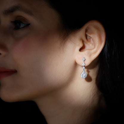 Certified 2 Carat CZ and Silver Teardrop Dangle Earrings for Wedding