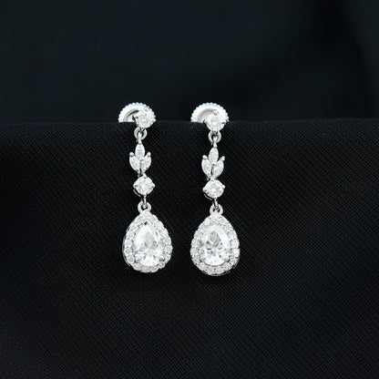 Certified 2 Carat CZ and Silver Teardrop Dangle Earrings for Wedding
