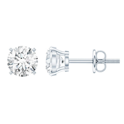 Certified One Carat Cubic Zirconia Solitaire Stud Earrings in Silver