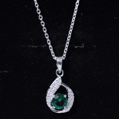 Certified 0.8 Carat Lab Grown Emerald Drop Necklace with Silver Chain