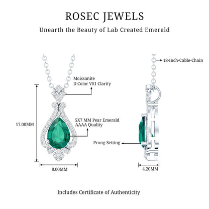 Vintage Inspired Lab Grown Emerald 0.75 Carat Bridal Necklace with Silver Chain