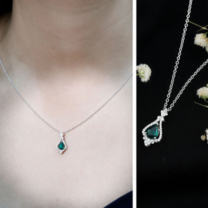 Vintage Inspired Lab Grown Emerald 0.75 Carat Bridal Necklace with Silver Chain