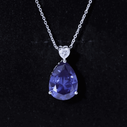 Certified 9 Carat Pear Shape Lab Grown Blue Sapphire Necklace With Silver Chain