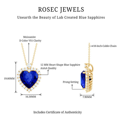 Lab Grown Blue Sapphire Heart of the Ocean Necklace
