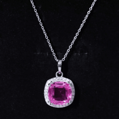 6 Carat Lab Grown Pink Sapphire Cocktail Necklace With Silver Chain
