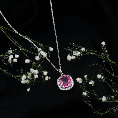 6 Carat Lab Grown Pink Sapphire Cocktail Necklace With Silver Chain